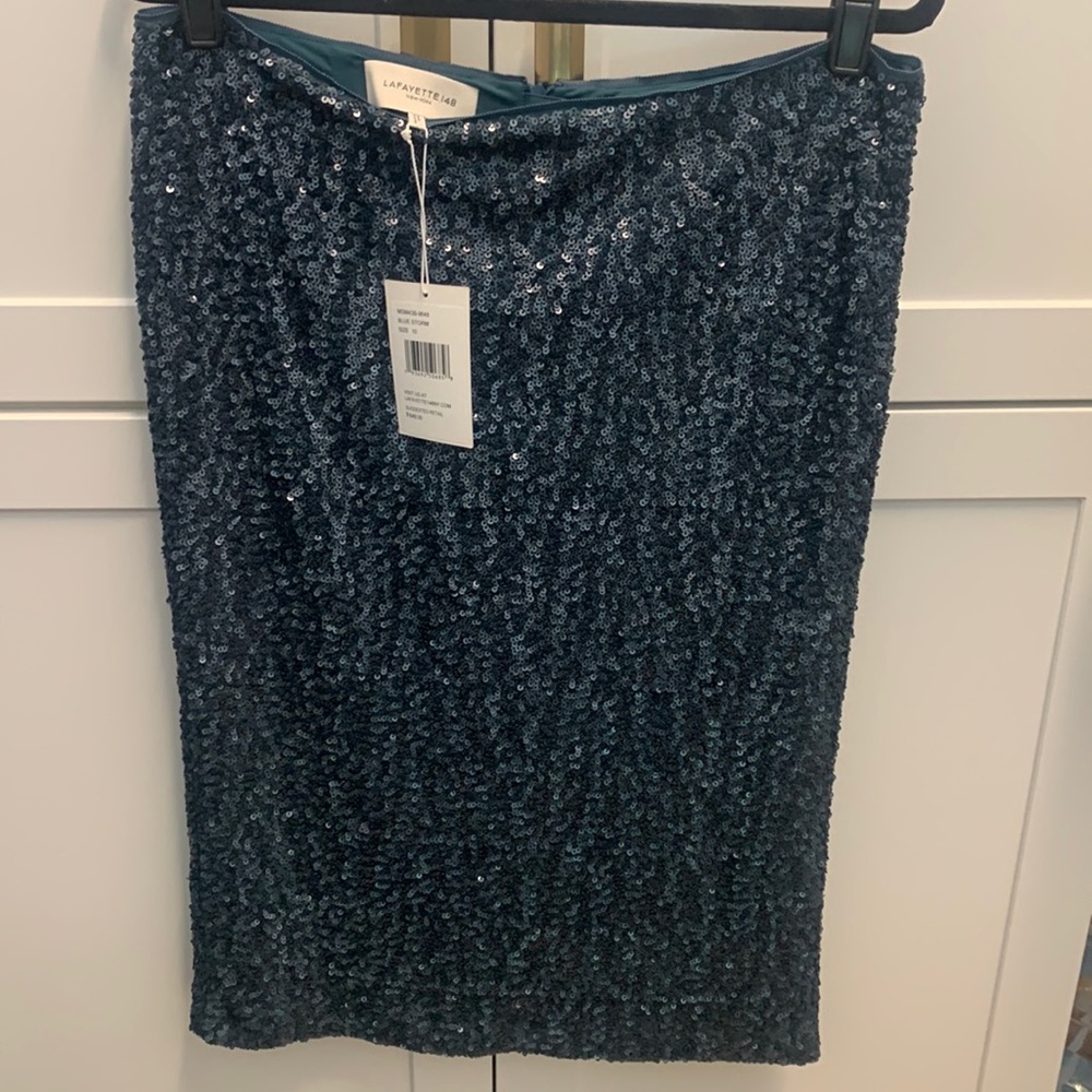NWT Lafayette sequin skirt deep blue storm size 10